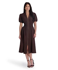 Kensie Women's Puff-Sleeve Smocked-Waist A-Line Midi Dress