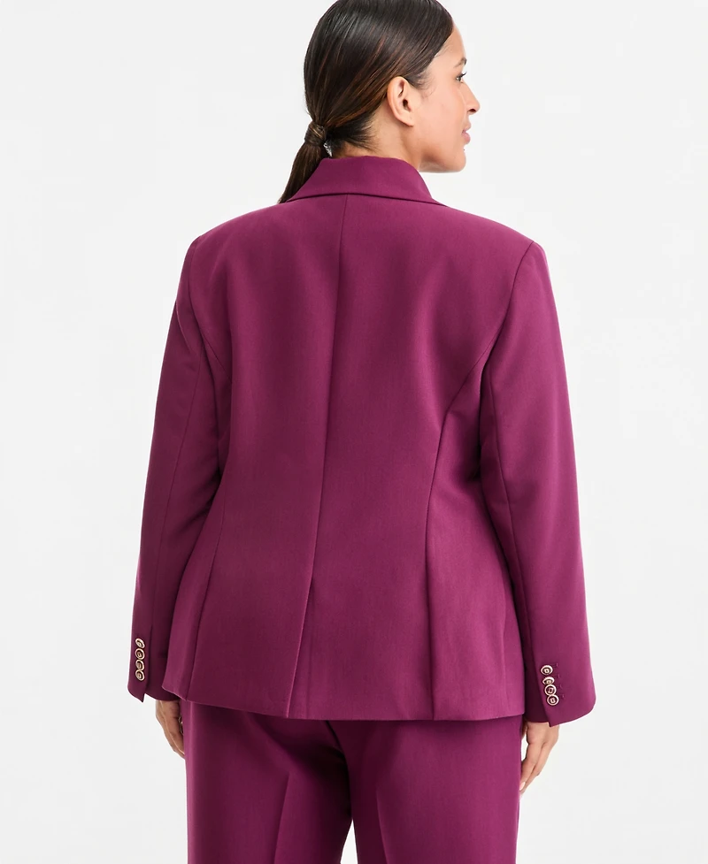 Karl Lagerfeld Paris Plus V-Neck One-Button Woven Blazer, Created for Macy's