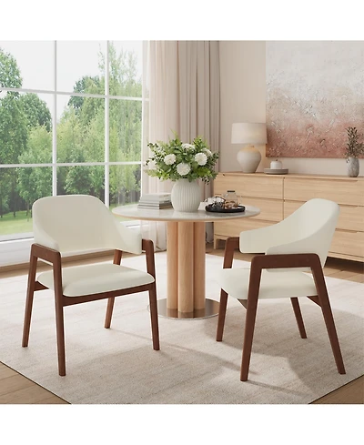 homfan Dining Chairs Set of 2 with Arms, Modern Upholstered Fabric Dining Chair, Sturdy Wood Chairs with Ergonomic Curved Backrest for Kitchen