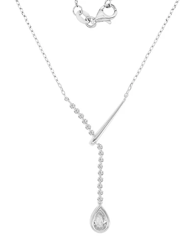 Macy's Rhodium Over Sterling Silver Cubic Zirconia Pear Y Necklace