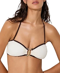 Reiss Women's Johannah Tipped Bandeau Shirred Bikini Top