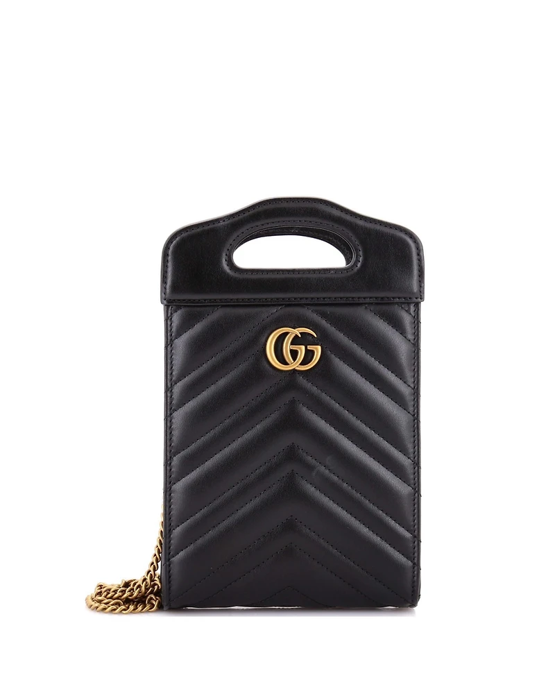 Pre-Owned Gucci Mini Gg Marmont Top Handle Convertible Chain Tote Matelasse Leather