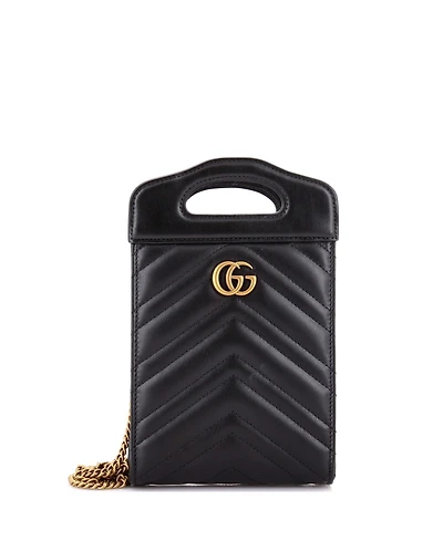 Pre-Owned Gucci Mini Gg Marmont Top Handle Convertible Chain Tote Matelasse Leather