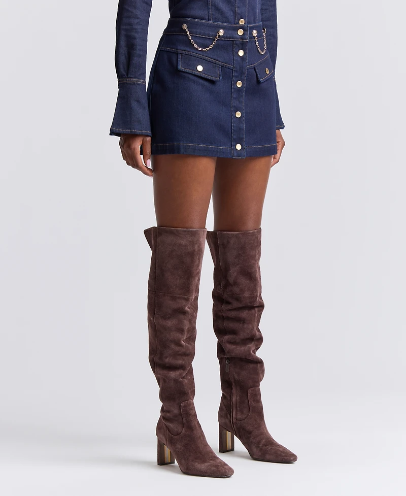 Avec Les Filles Women's Button-Front Denim Mini Skirt