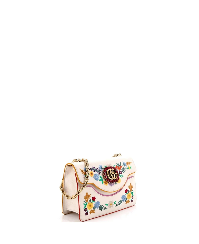 Pre-Owned Gucci Small Linea Ricami Shoulder Bag Embroidered Canvas