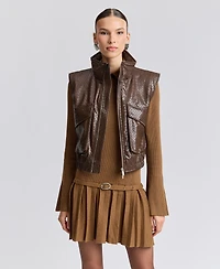 Avec Les Filles Women's Cropped Sleeveless Mock Neck Puffer Vest