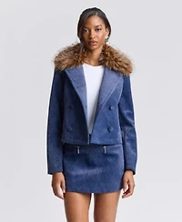 Avec Les Filles Womens Spread Collar Shrunken Coat Corduroy A Line Mini Skirt