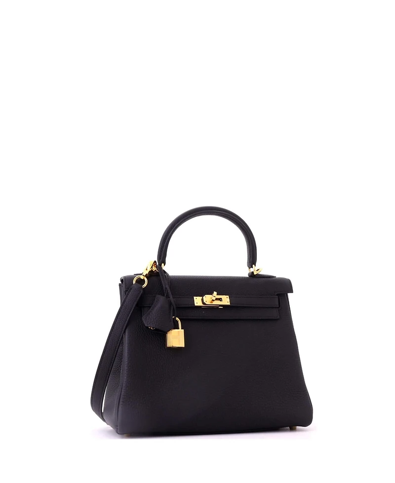 Pre-Owned Hermes Kelly Handbag Black Togo with Gold Hardware