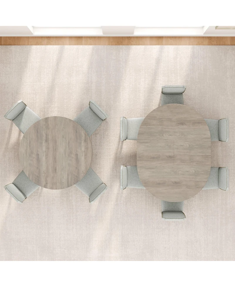 Gaomon Space-Saving Extendable Round to Oval Dining Table Seats 4-6, Convertible Mdf Table with Built-In Leaf Storage for Apartment Home Office