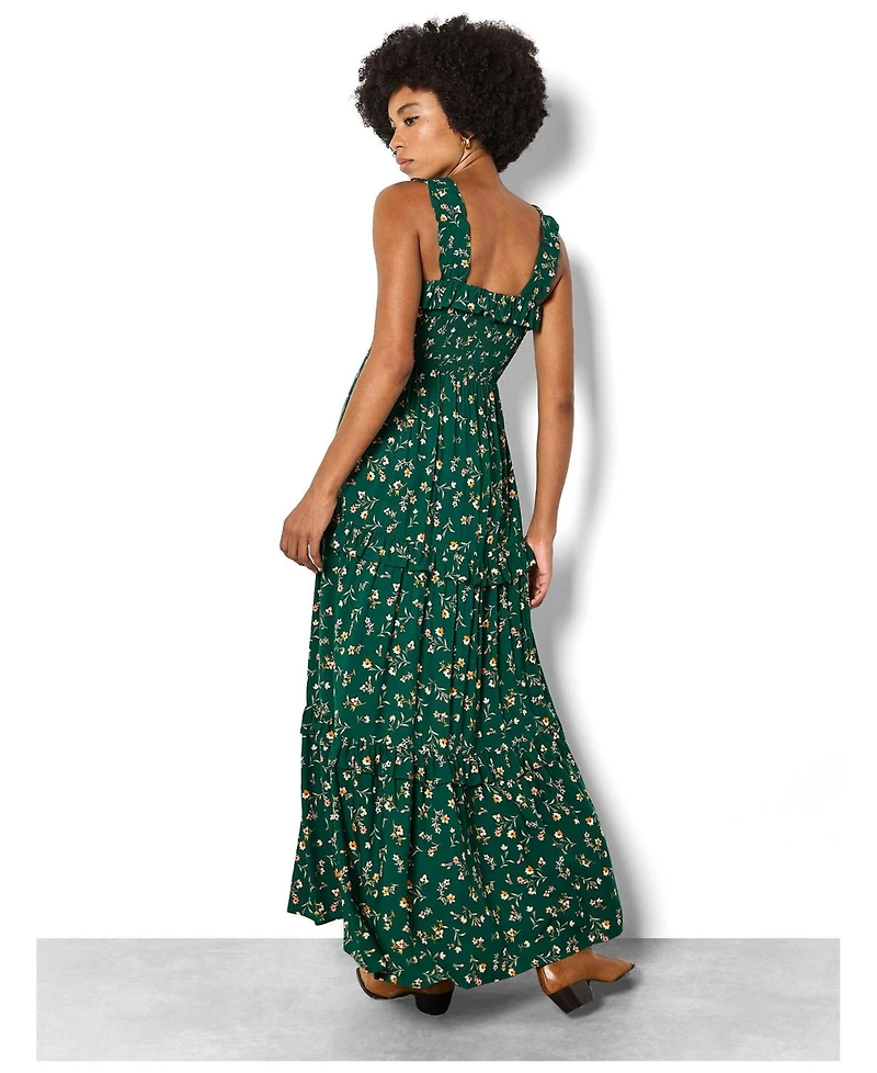 Apricot Women's Ditsy-Floral Tiered-Ruffle Smocked Maxi Dress
