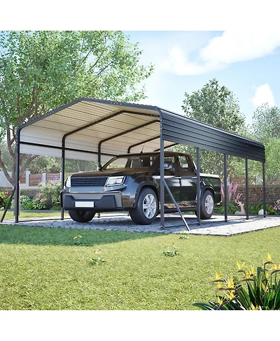 Asagikoiai 13x20 Feet Heavy-Duty Metal Carport with Reinforced Steel Roof for Car and Outdoor Storage