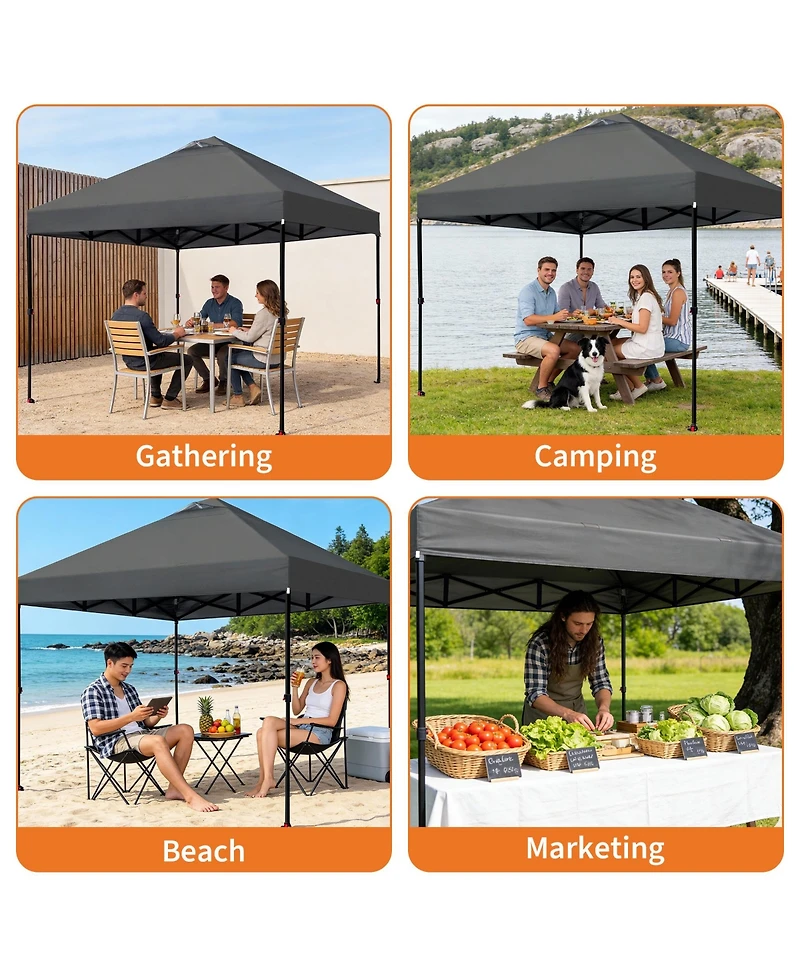 homfan 10x10 Pop Up Canopy Tent with One-Push Setup, Vent, Wheeled Bag, 4 Sandbags, 8 Stakes and 4 Ropes