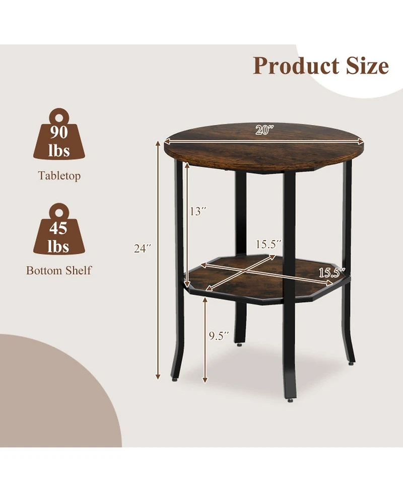 Sugift Round Side Table Small End Table with Storage Shelf 2-Tier for Small Space