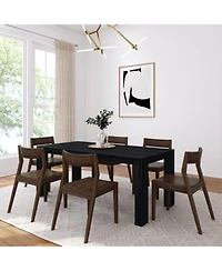 Plank+Beam 72" Modern Solid Wood Dining Table Set, Wirebrush, + 6 Chairs