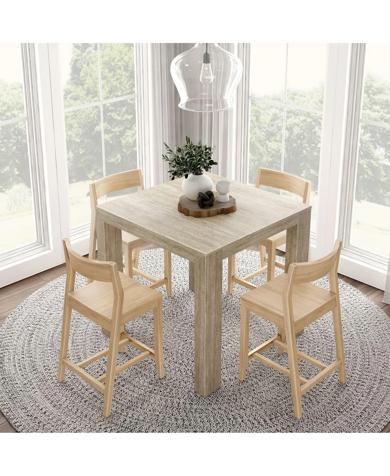 Plank+Beam Modern Counter High Table, Wirebrush + 4 Chairs