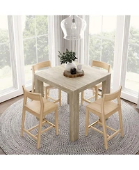 Plank+Beam Modern Counter High Table, Wirebrush + 4 Chairs