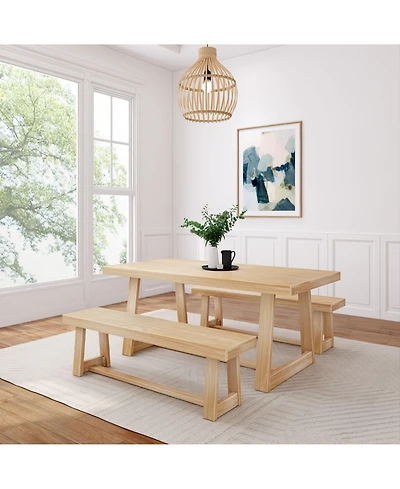Plank+Beam Classic Solid Wood Dining Table Set with 2 Benches