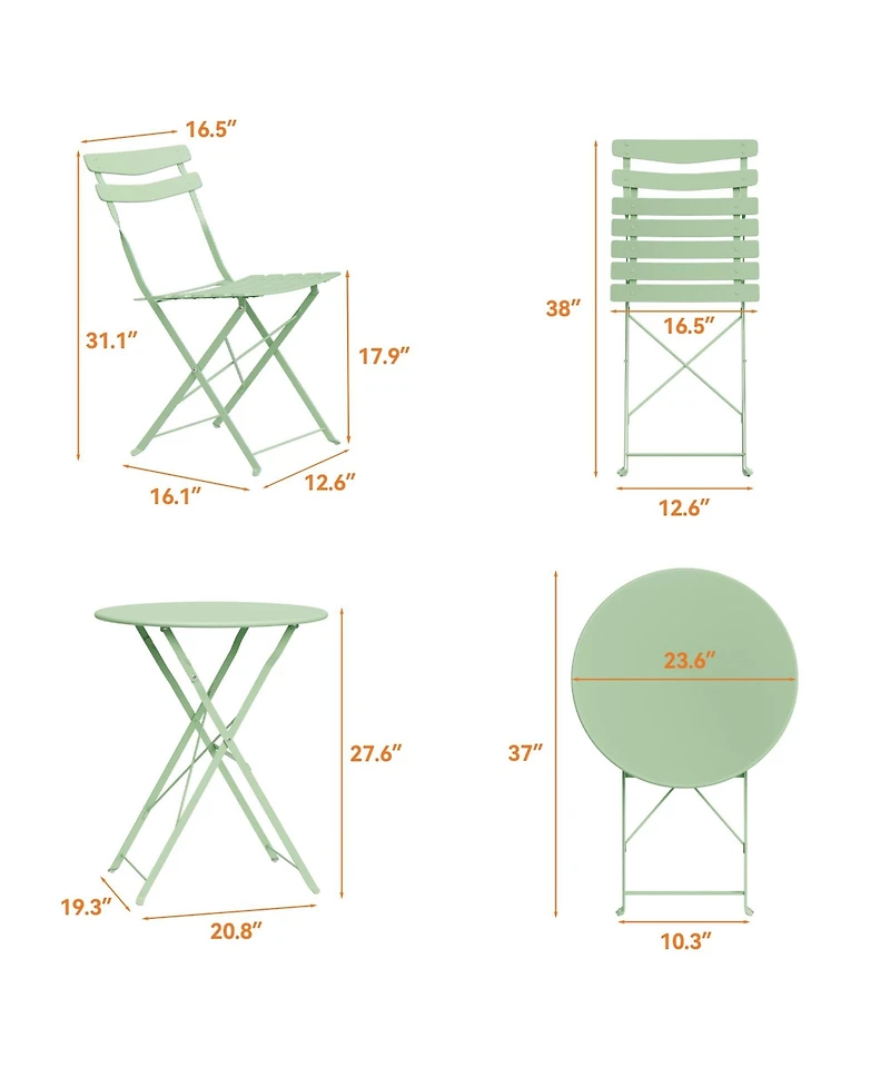 homfan 5-Piece Patio Bistro Set Folding Metal Frame Outdoor/Indoor Table and Chairs, No Assembly Needed, Space-Saving for Balcony Yard Garden