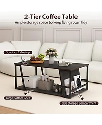 Sugift 2-Tier Industrial Rectangle Coffee Table with Storage Shelf and Side Compartment