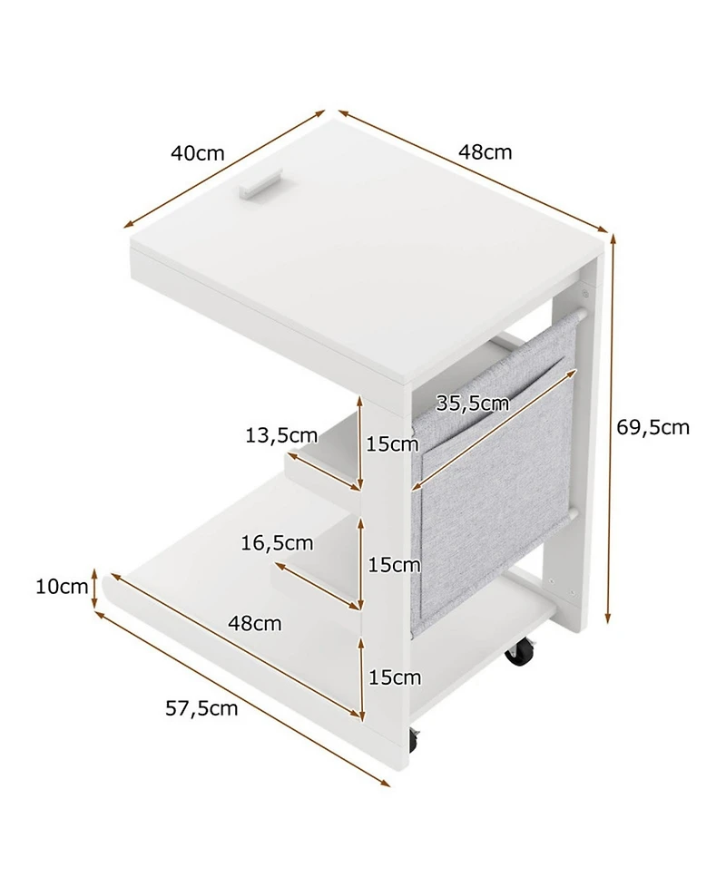 Sugift C-Shaped End Table with Wheels and 3-Angle Adjustable Desktop for Sofa Couch Bedside