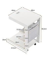Sugift C-Shaped End Table with Wheels and 3-Angle Adjustable Desktop for Sofa Couch Bedside