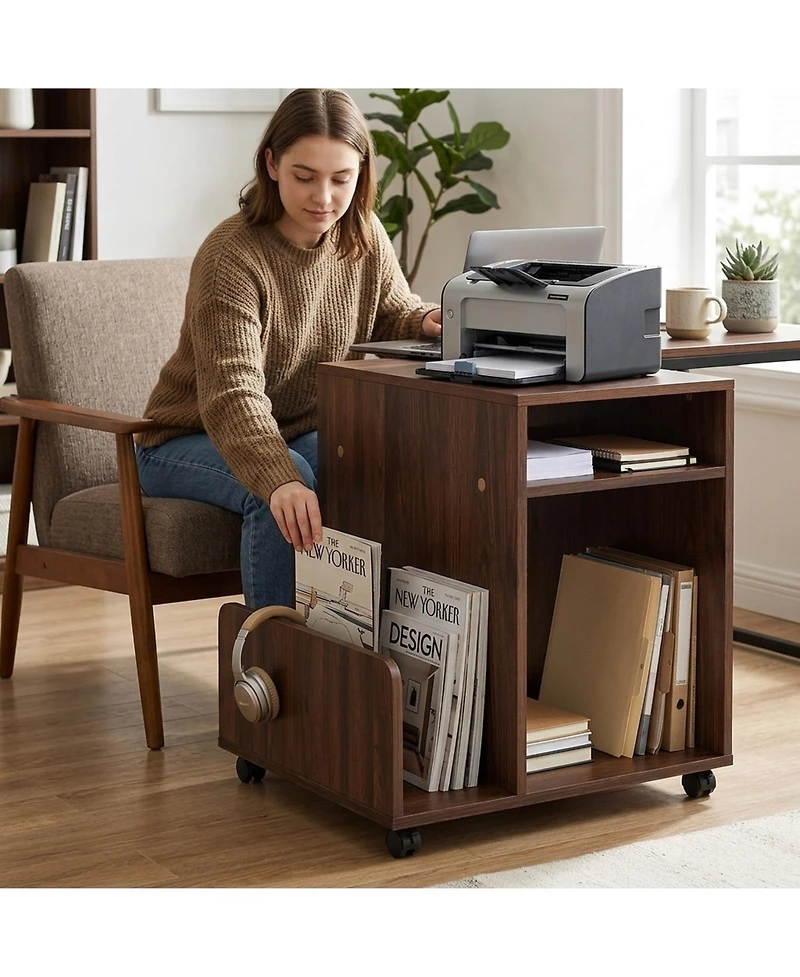 Sugift 3-Tier Rolling End Table Mobile Side Table with Side Storage Rack