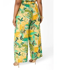 Ashley Stewart Plus High-Rise Wide-Leg Tropical-Print Pants, 31" Inseam