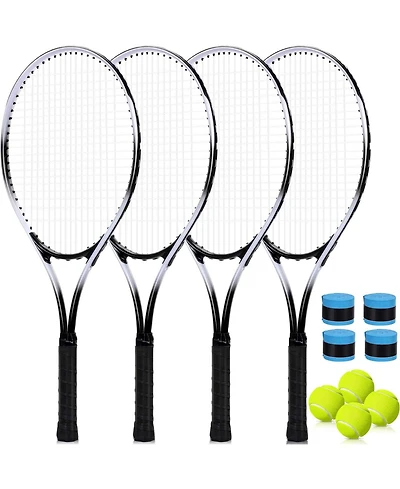 Aofar 4 Pack Tennis Rackets Adult Recreational Pre Strung Lightweight Balls Overgrips