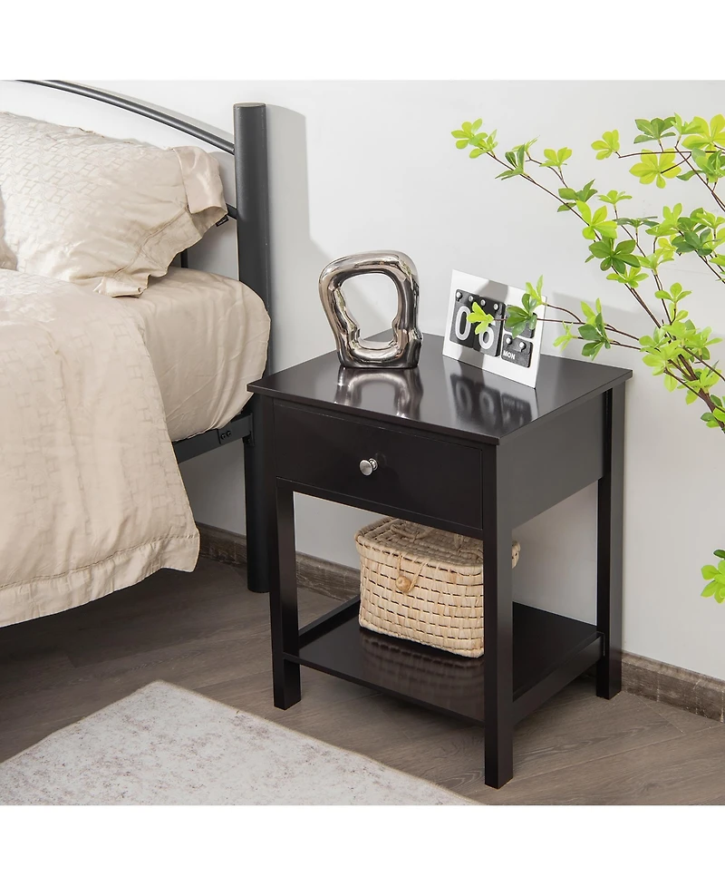 Costway Nightstand with Drawer Storage Shelf Wooden Bedside Sofa Side Table
