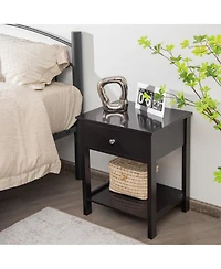 Costway Nightstand with Drawer Storage Shelf Wooden Bedside Sofa Side Table