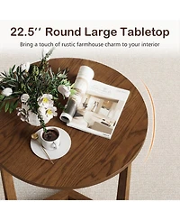 Sugift 22.5 in Round Farmhouse Side Table with Rubber Wood Legs and Triangular Structure