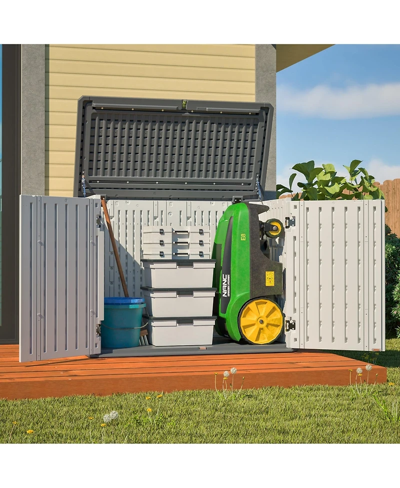 Mondawe Horizontal Outdoor Storage Shed 28 Cubefeet Lockable Hdpe Cabinet Waterproof