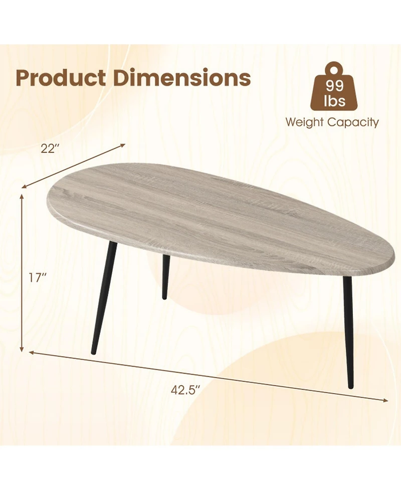 Sugift Oval Mid Century Center Table with Sturdy Metal Construction