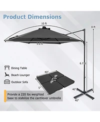 Gouun 10 Feet Patio Cantilever Umbrella with Foot Pedal Rotation and Led