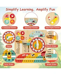 Sugift Montessori Wooden Learning Clock for Time, Seasons & Weather, Ages 3+