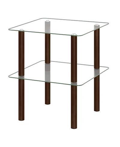 Sugift 2-Tier Square End Table with Shelf and Tempered Glass Top