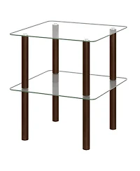 Sugift 2-Tier Square End Table with Shelf and Tempered Glass Top