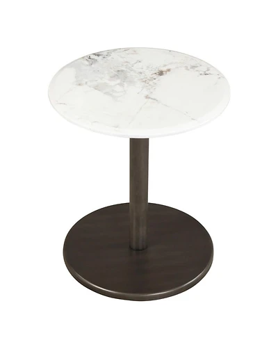 Sugift Round Marble Side Table Pedestal End Table with Stone Finish and Solid Wood Support