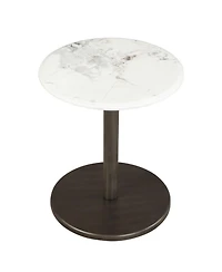 Sugift Round Marble Side Table Pedestal End Table with Stone Finish and Solid Wood Support