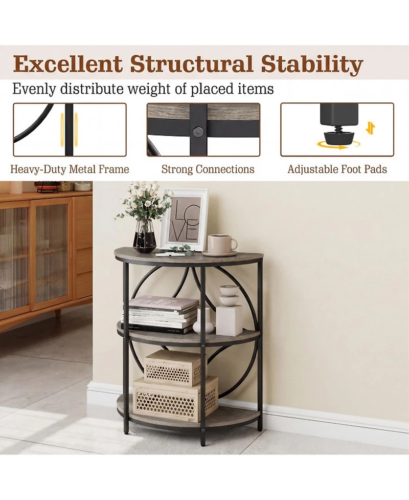 Sugift 3-Tier Half Round End Table with Sturdy Metal Frame for Living Room