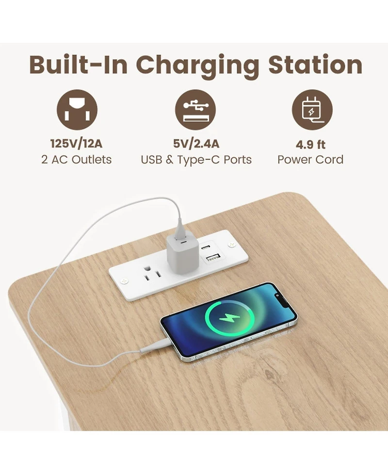 Sugift Set of 2 End Tables with Charging Station and Hidden Compartment