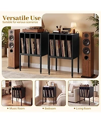 Sugift Turntable Record Player Stand with Power Outlets and 4-Partition Storage