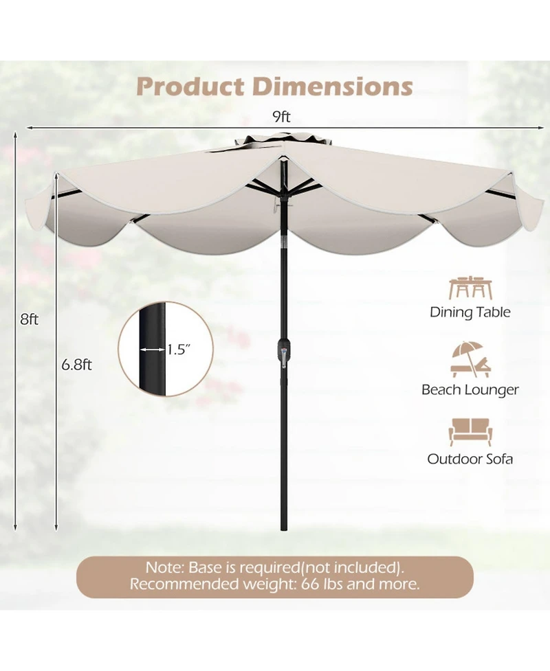 Gouun 9 Feet Scalloped Solar Market Table Umbrella with 24 Led Lights