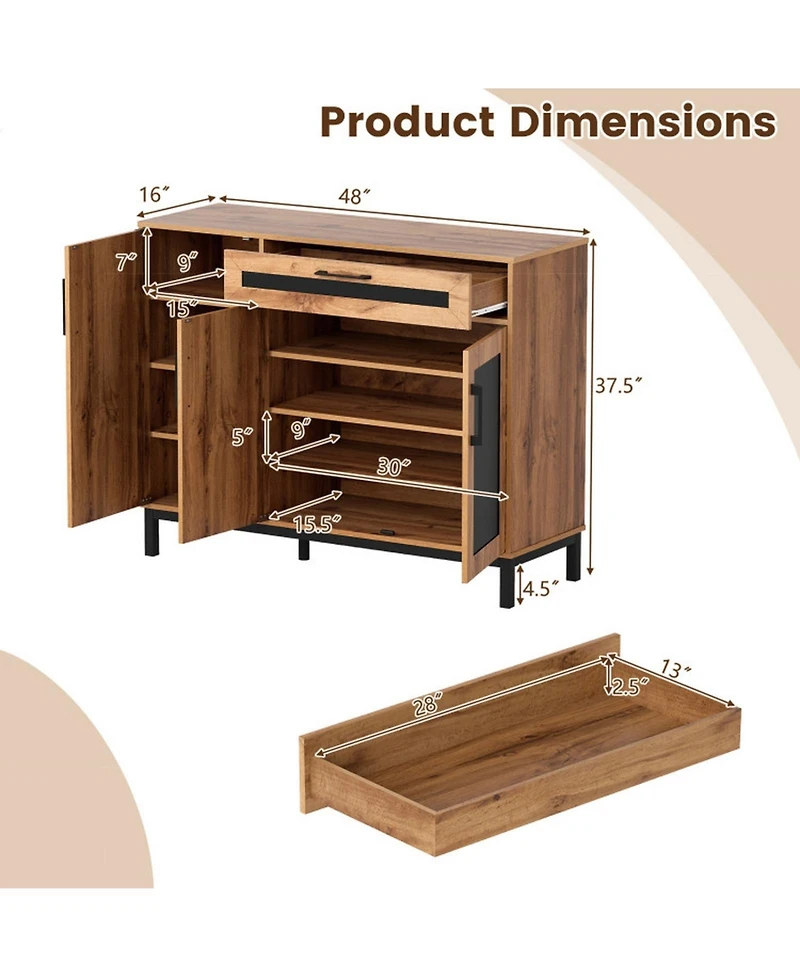 Sugift 48 Inch Sideboard Buffet Cabinet with Drawer and Metal Legs