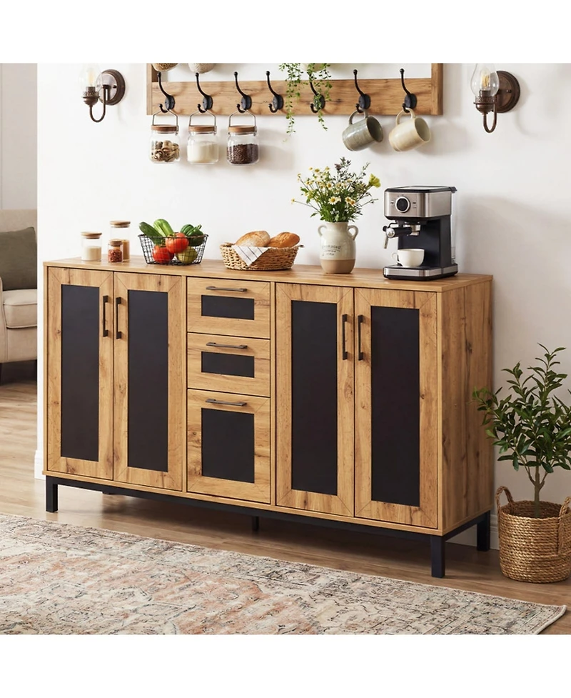Sugift 63 Inch Sideboard Buffet Cabinet with 3 Drawers and Storage Shelves