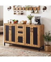 Sugift 63 Inch Sideboard Buffet Cabinet with 3 Drawers and Storage Shelves
