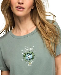 Lucky Brand Women's Heart Lotus Classic Crew Retro Graphic T-Shirt