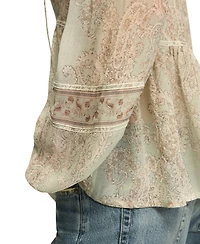 Lucky Brand Women's Mixed-Print Lace-Inset Peasant Top