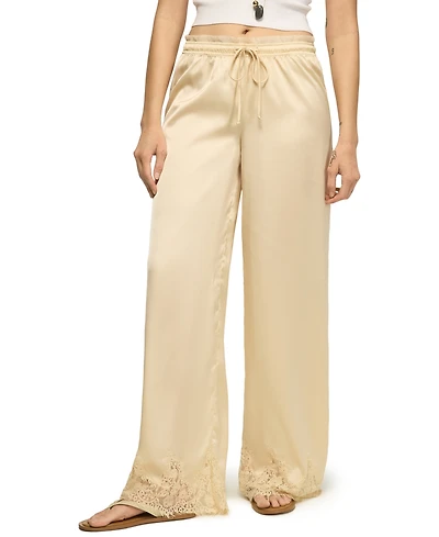 Lucky Brand Women's Pull-On Wide-Leg Lace Trim Pant