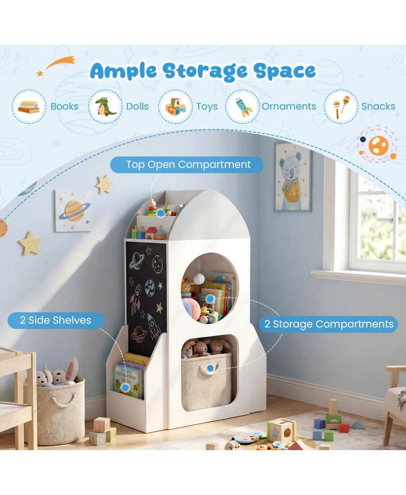Sugift 3-Tier Kids Rocket Bookshelf Space Theme Toddler Toy Storage Organizer